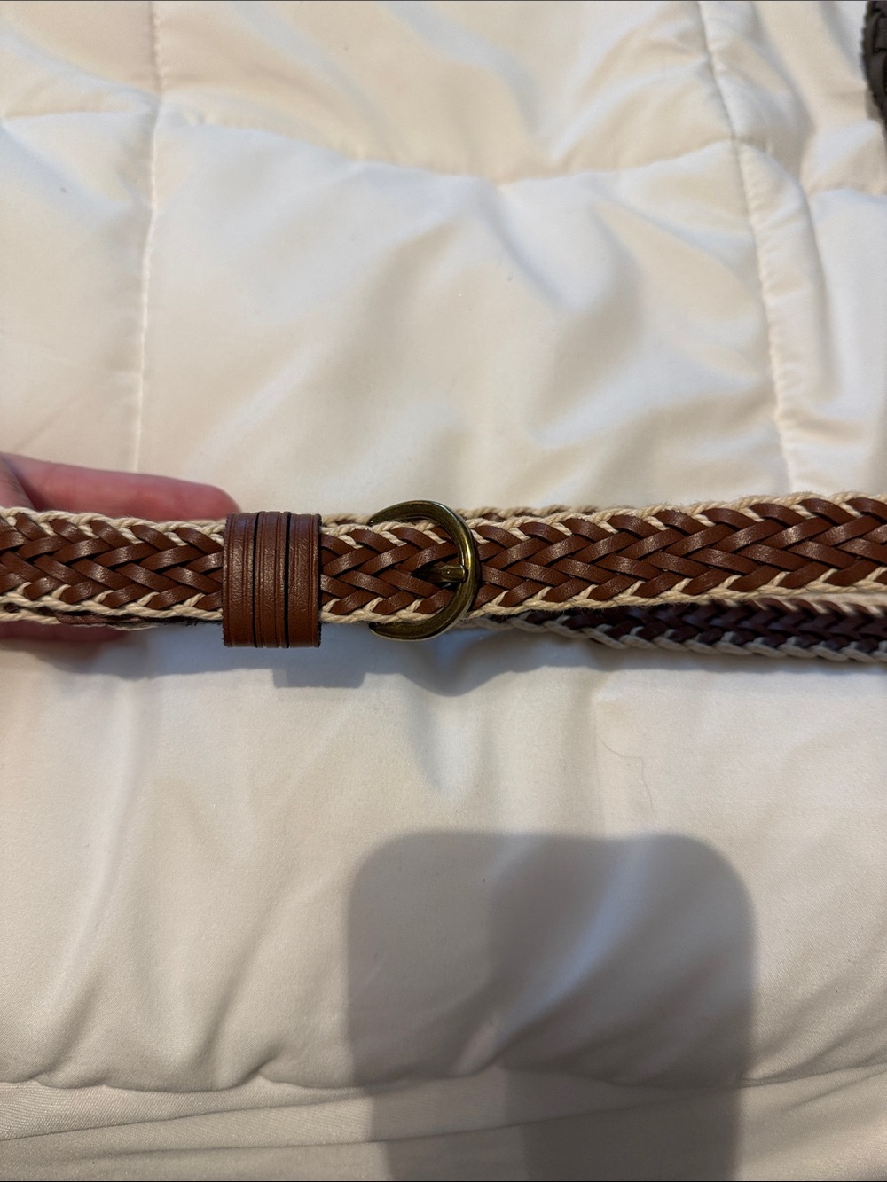 Woven Leather Women’s Belt in Brown and Cream Size: Small